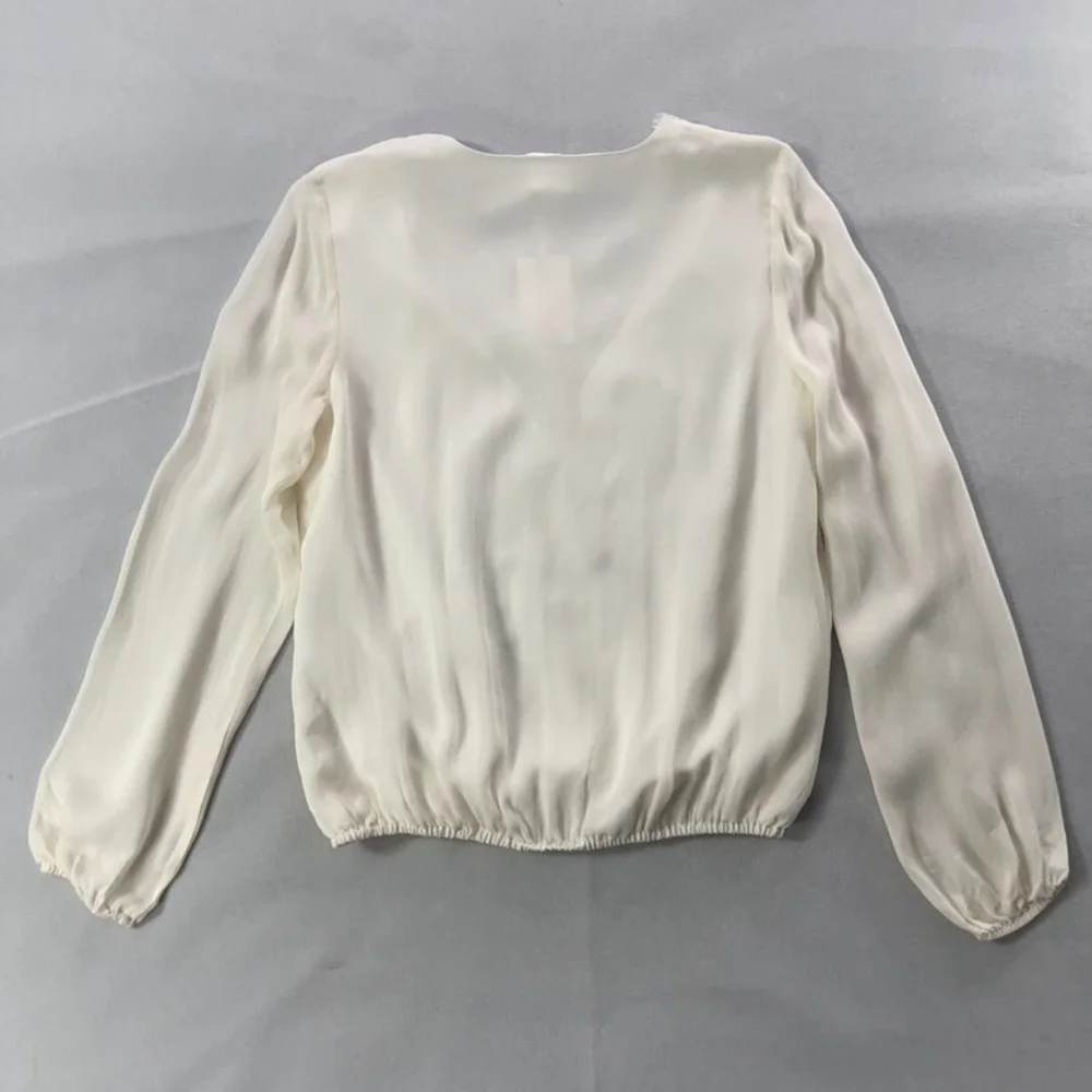 Cami NYC Top Women Medium White 100% Silk Long Sleeve V-Neck Lace Trim NEW - Picture 9 of 15